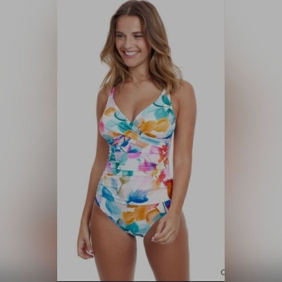 Profile by Gottex Color Rush Crossover Swimsuit in White floral size 6D - Picture 1 of 12